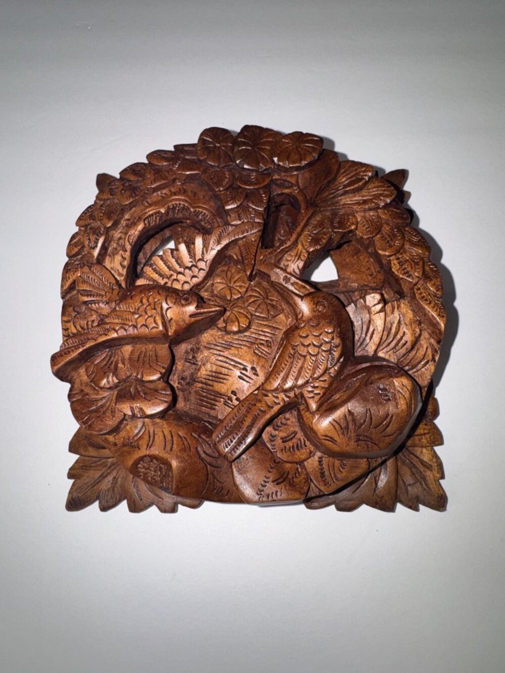 Vintage Balinese Bali Hand Carved Wood High Relief 3D Wall Art Panel Carving